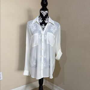 Maurices White Sheer Button-Up Blouse